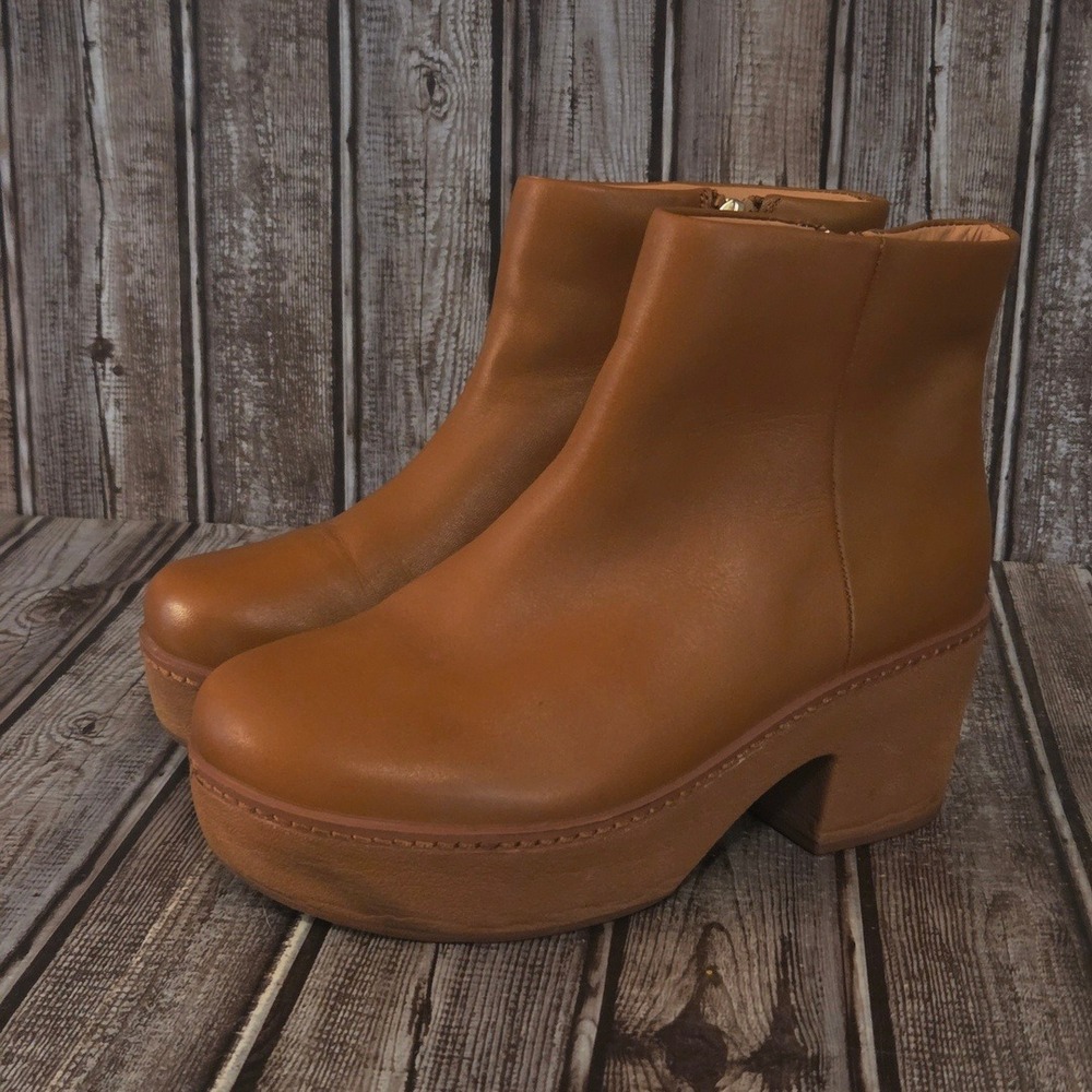 Sz 6 Womens FitFlop Pilar Cognac Brown Leather Platform Ankle Boots VGUC